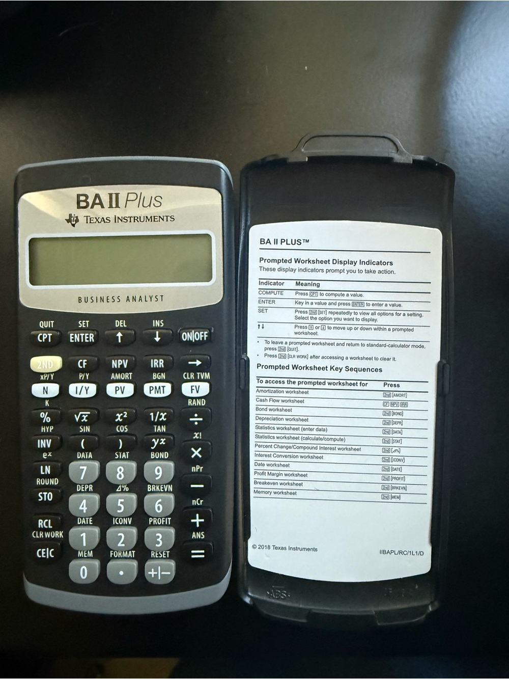 Texas Instruments BA II Plus Financial Calculator - Black and Silver